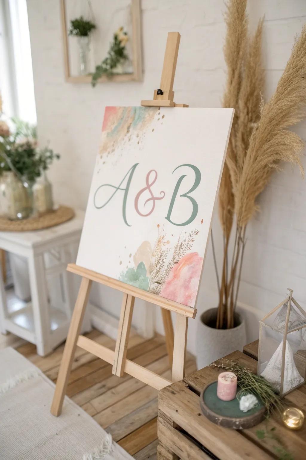 Create a custom touch with a personalized monogram painting, blending minimalist elegance with a hint of boho charm.