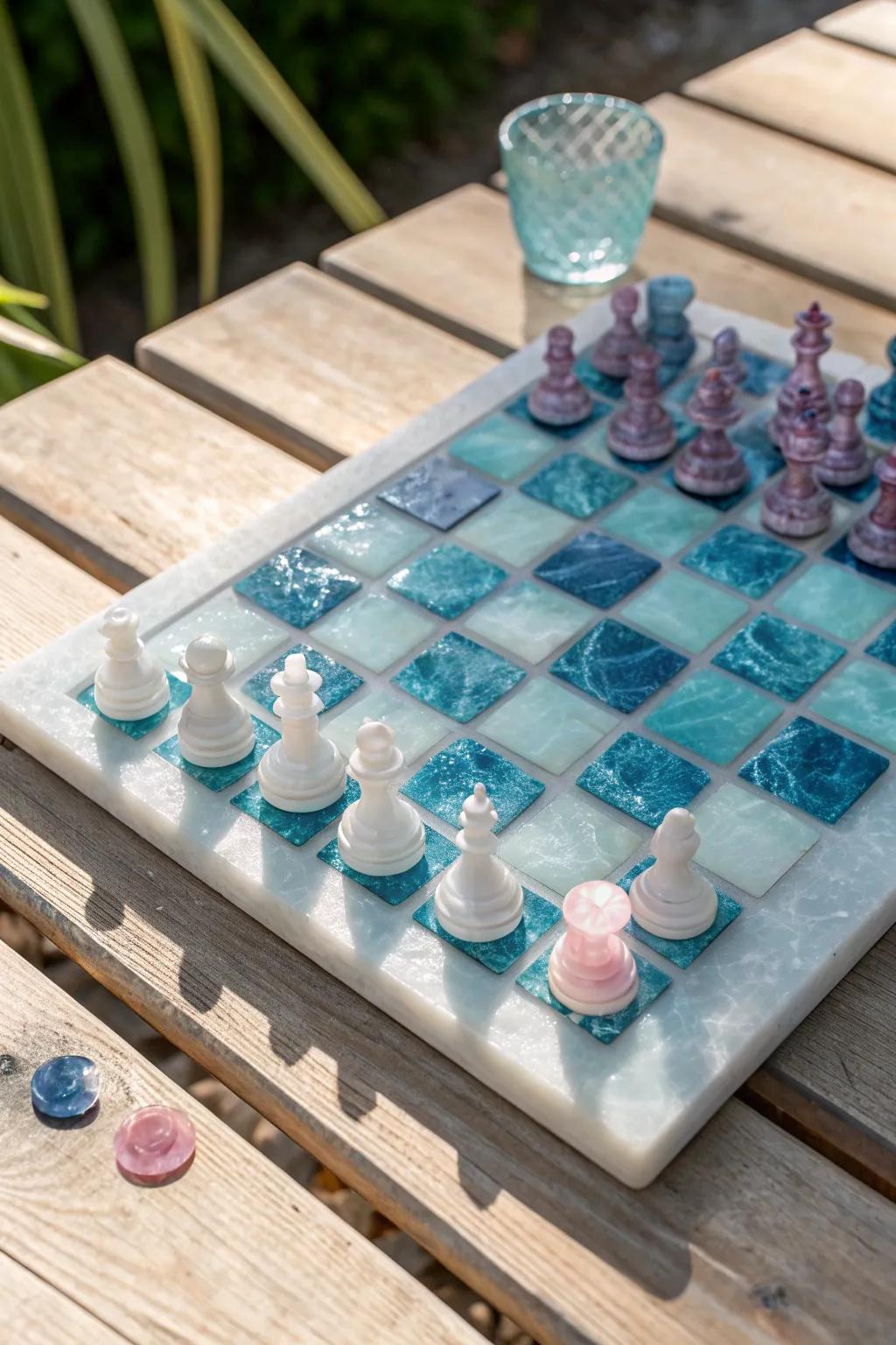 Play your next game in style with this stunning epoxy chess board—where art meets strategy.