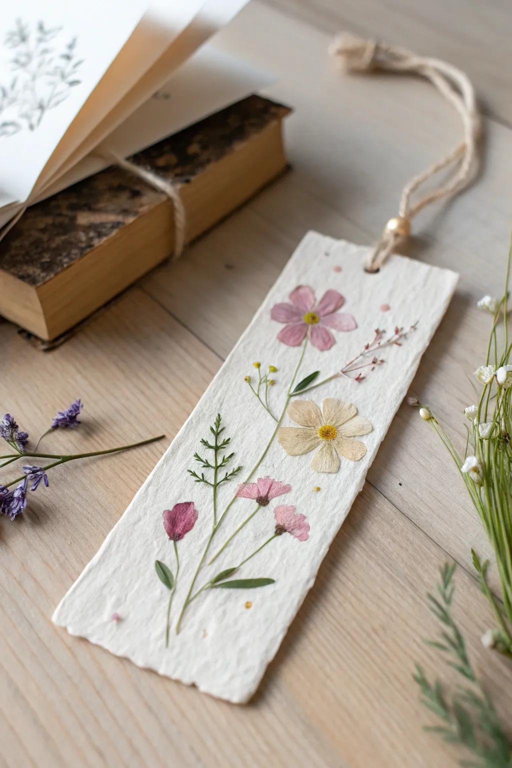 Capture the essence of nature with this charming, handcrafted floral bookmark—perfect for adding a touch of whimsy to your reading adventures.