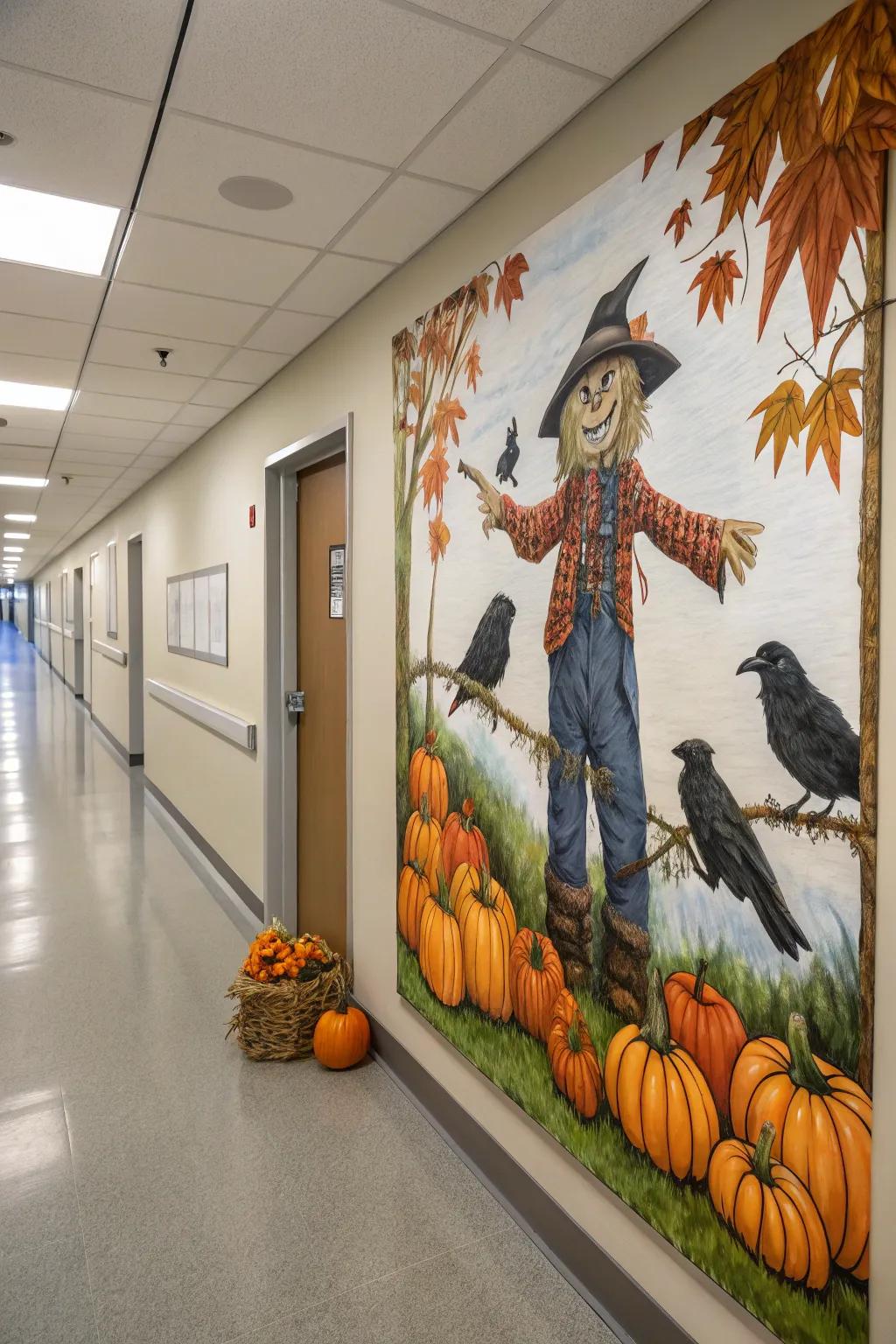 A playful scarecrow adds charm and whimsy to fall decor.
