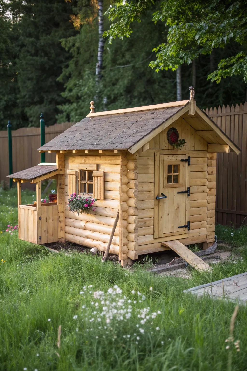 Transform your backyard into a cozy retreat with this charming log cabin chicken coop. 🏡✨ #RusticCharm #BackyardRetreat