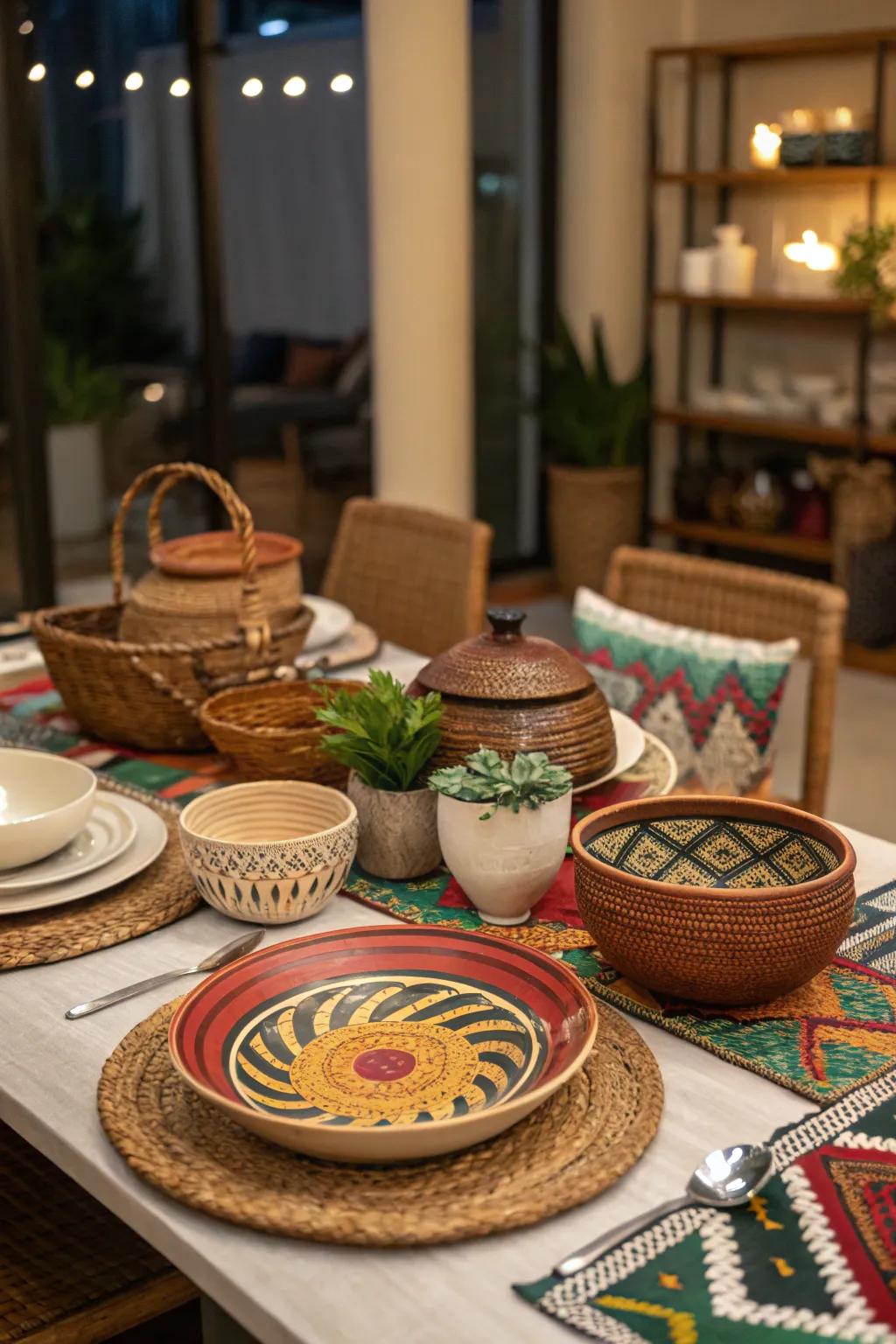 Cultural influences add a worldly charm to the dinner table.