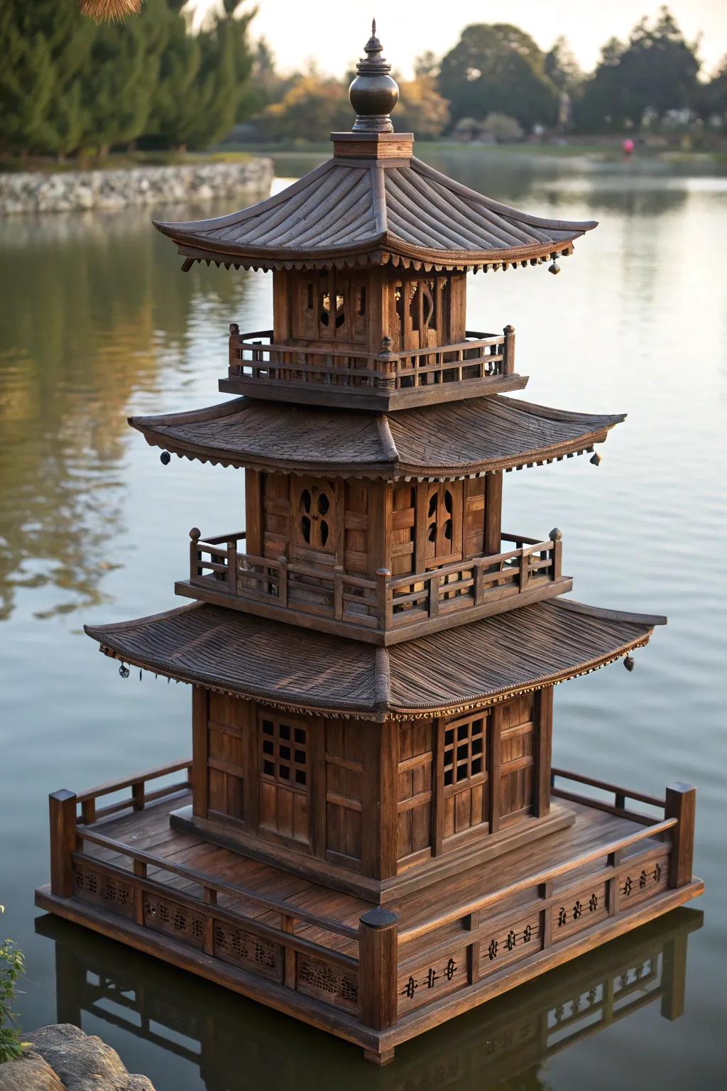 Elevate your pond with a stunning multi-level duck house that combines style and craftsmanship for your feathered friends.