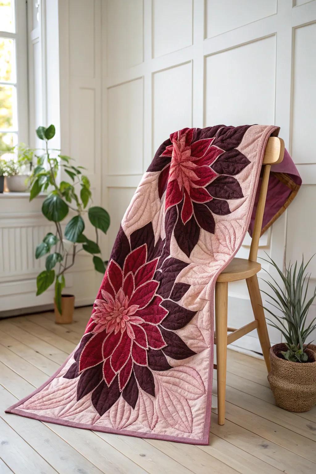 Wrap yourself in the warmth of a Dahlia Dreamscape quilt, where craftsmanship meets natural beauty.