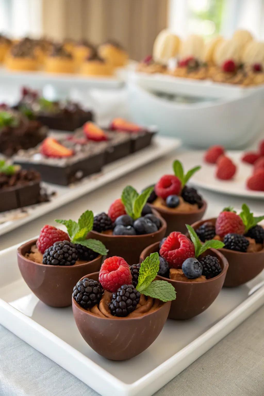 Unique fudge presentation in edible bowls.