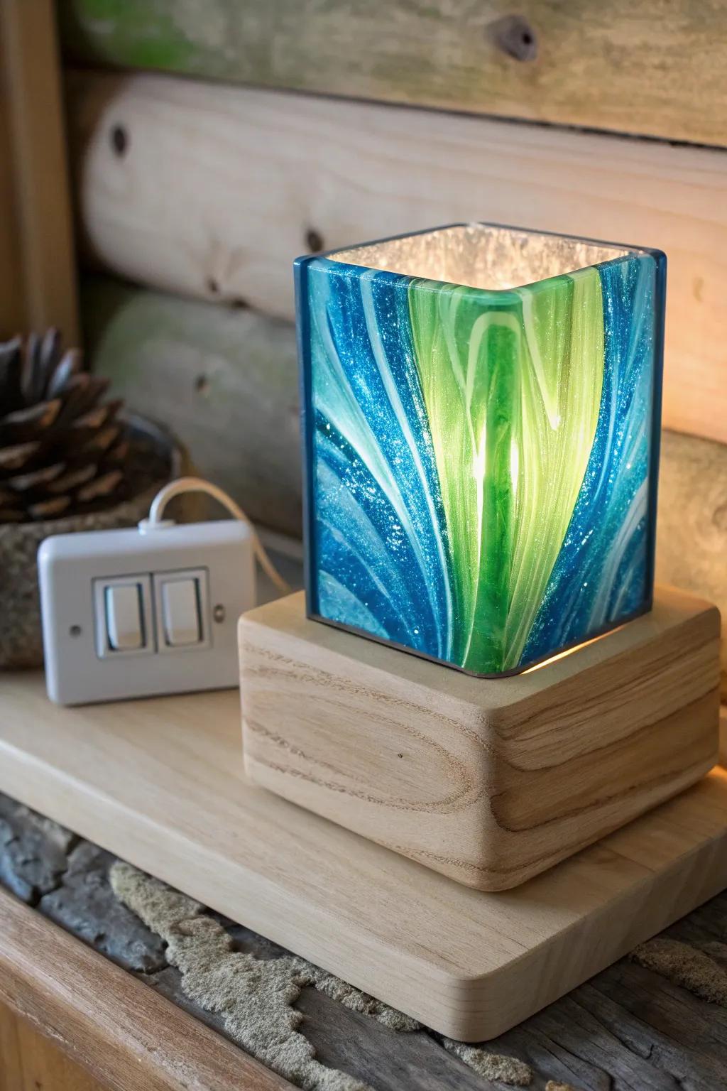 Rustic Elegance: Where nature meets artistry in this stunning fused glass night light.