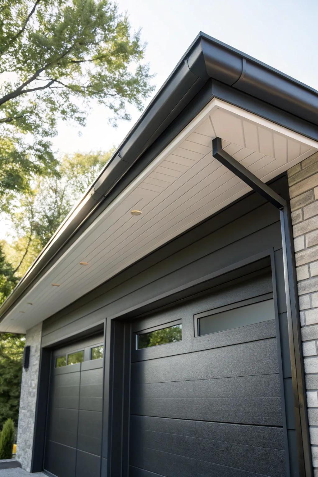 Elevate your garage with a modern fiber cement board eyebrow roof—where durability meets sleek design.