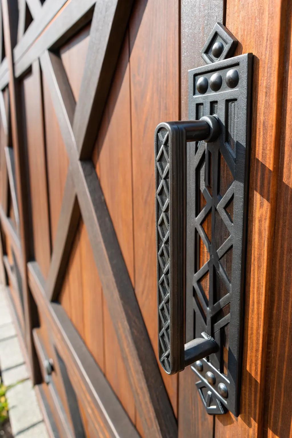 Transform your gate into a masterpiece with bold geometric latch designs.