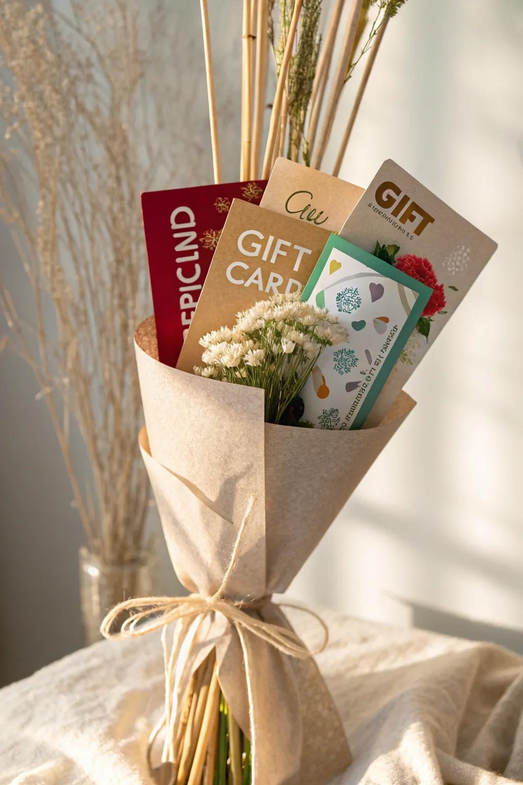 Embrace simplicity and sustainability with this eco-friendly gift card bouquet, a perfect blend of elegance and earth-consciousness.