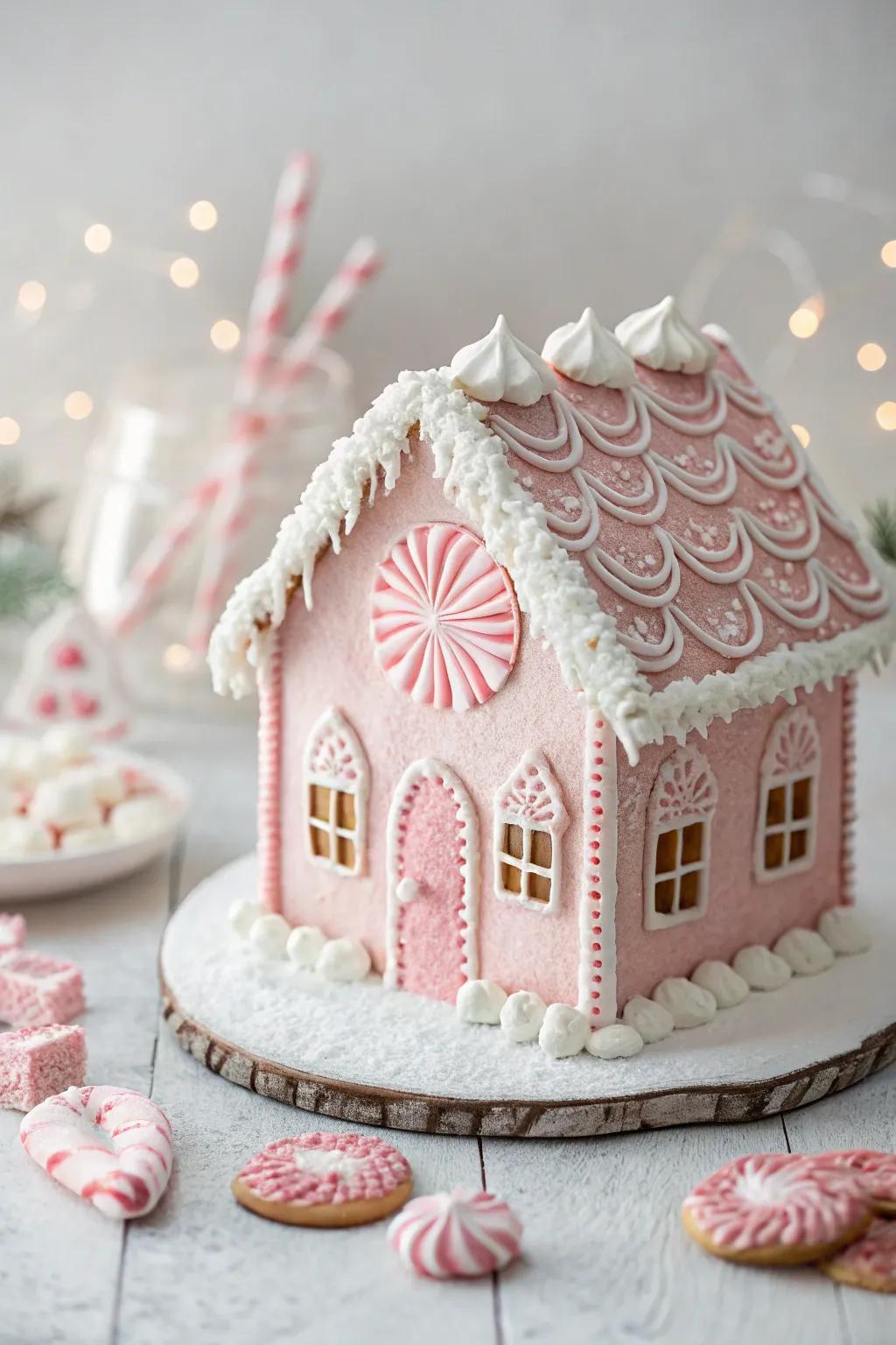 Step into a dreamy world of sweetness with the Pink Peppermint Palace—a gingerbread house that blends minimalist charm with a playful boho twist.