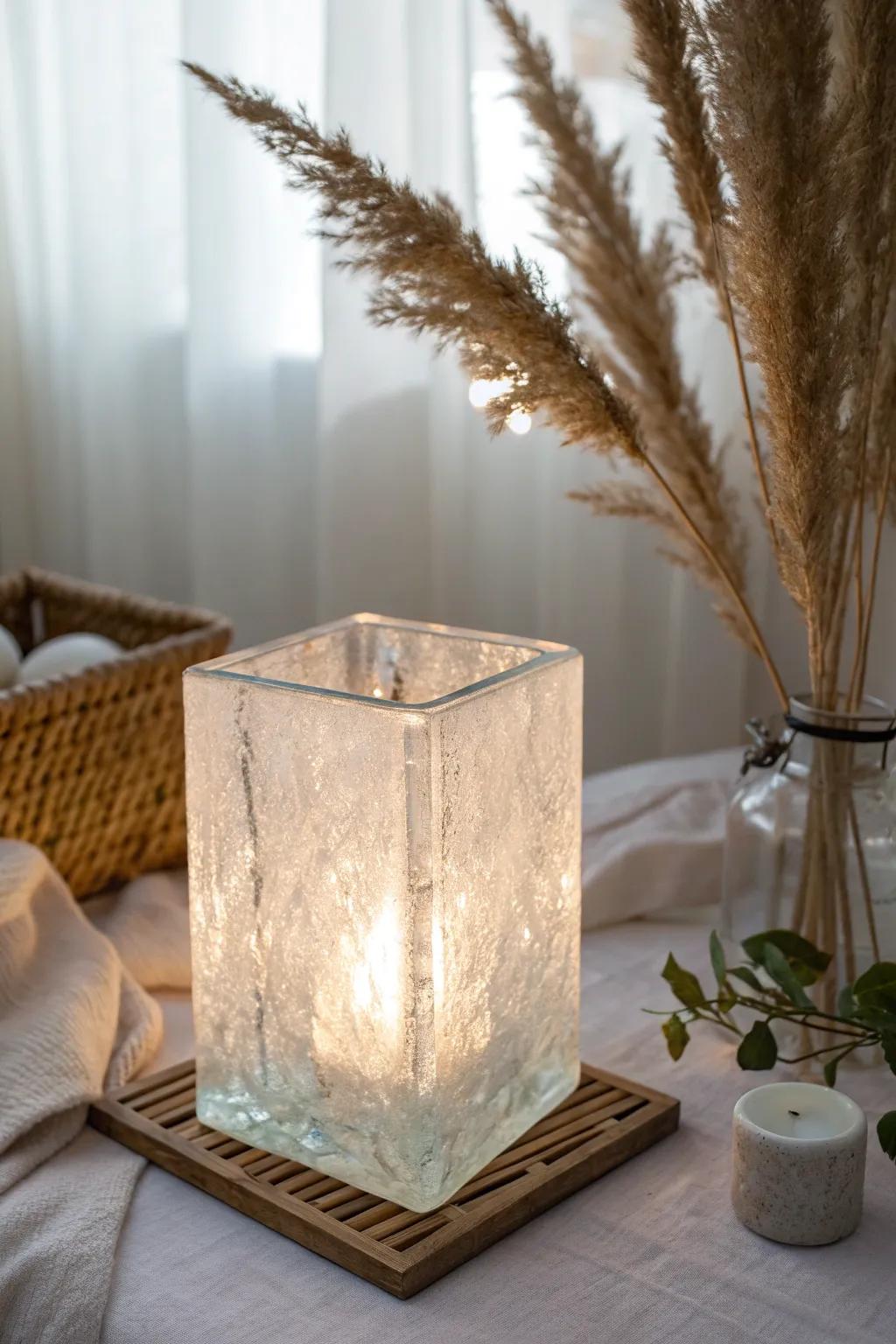 Illuminate your space with a touch of minimalist elegance: a glowing glass block light fixture that captivates and inspires.