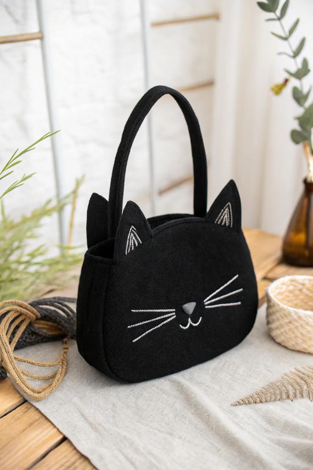 Embrace the mystery of Halloween with this sleek and stylish black cat bag, perfect for adding a touch of feline charm to your festivities.