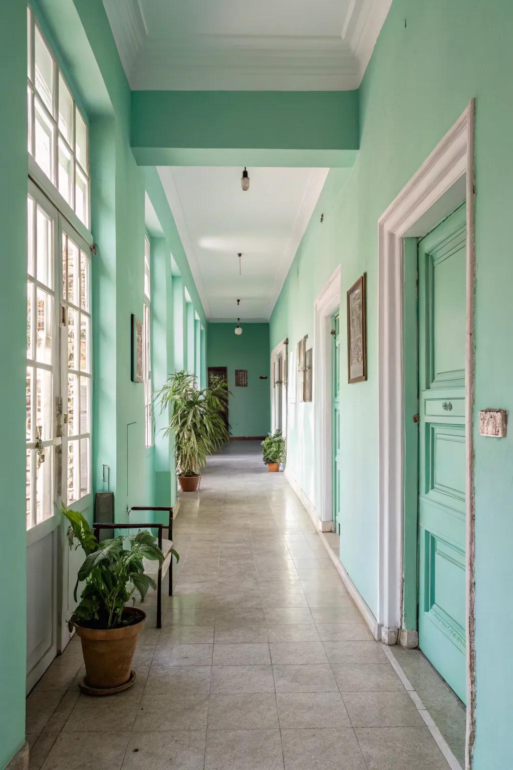 Mint green brings a refreshing and airy feel to hallways.