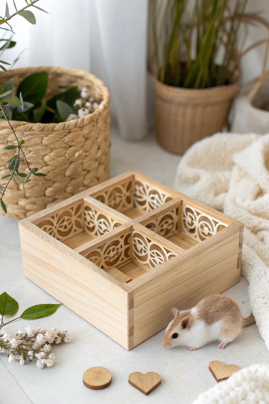 Challenge your hamster's mind with this stunning puzzle feeder—where Scandinavian minimalism meets Boho charm!