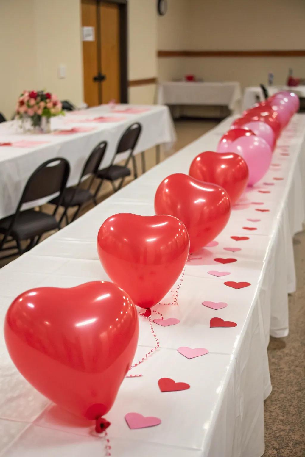 A unique heart balloon table runner for standout decor.