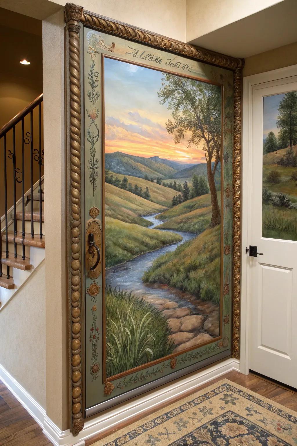 Transforming utility into artistry: A hidden access panel becomes a captivating landscape mural.