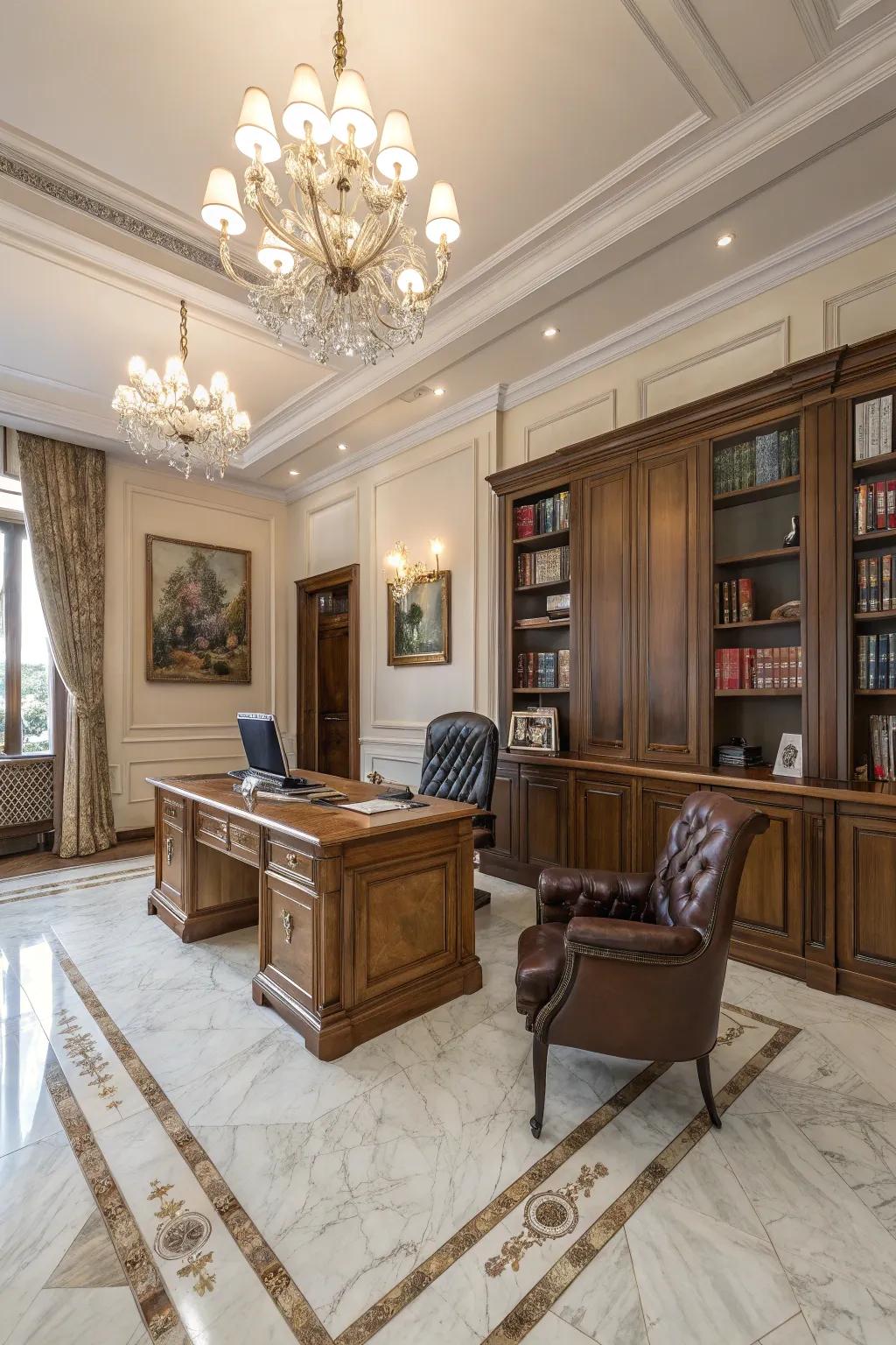 Marble flooring adds luxury and sophistication to your office.