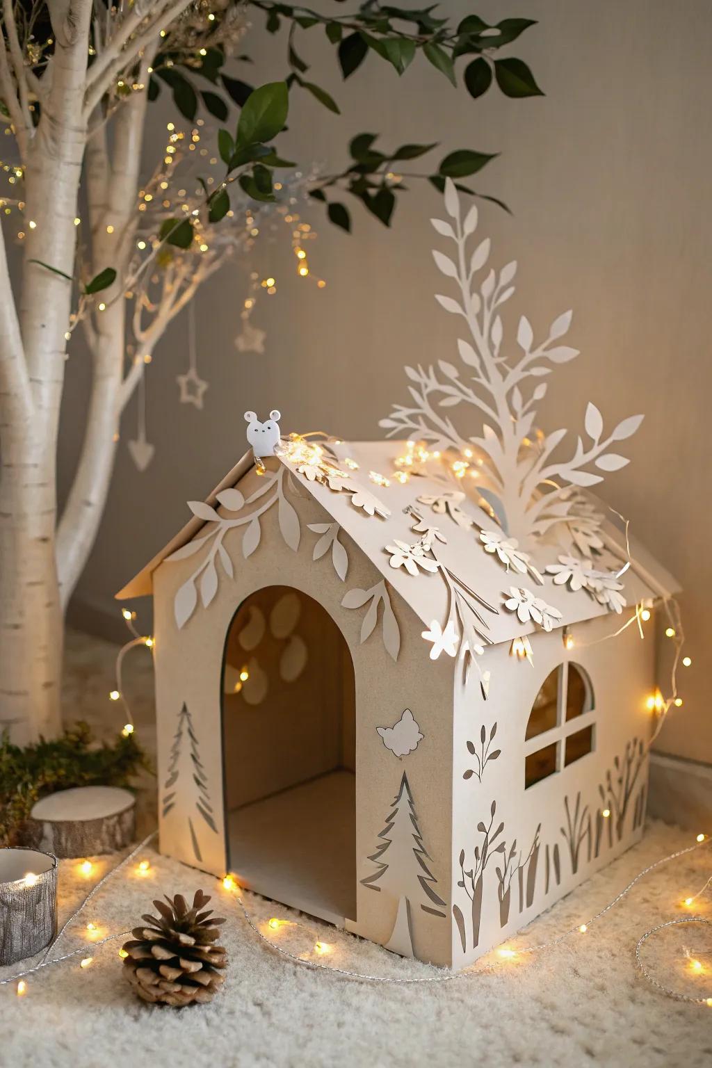 Transform your cat's playtime into a magical retreat with this enchanted forest cardboard house.