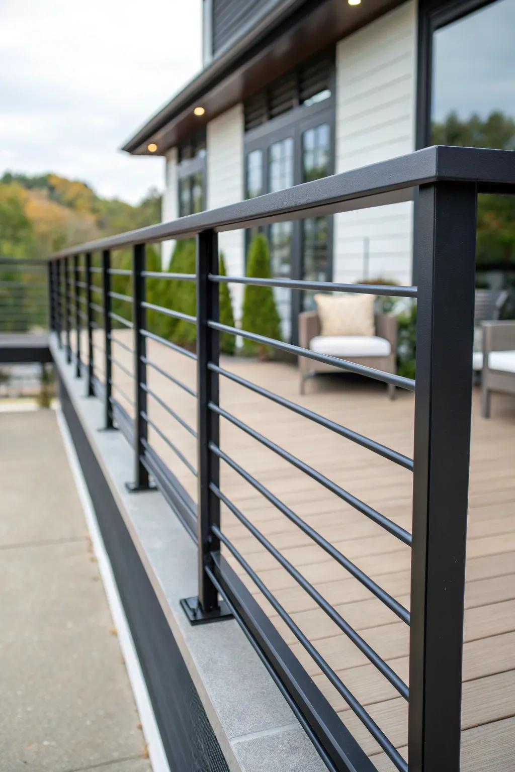 Elevate your outdoor space with sleek, minimalist black railings.
