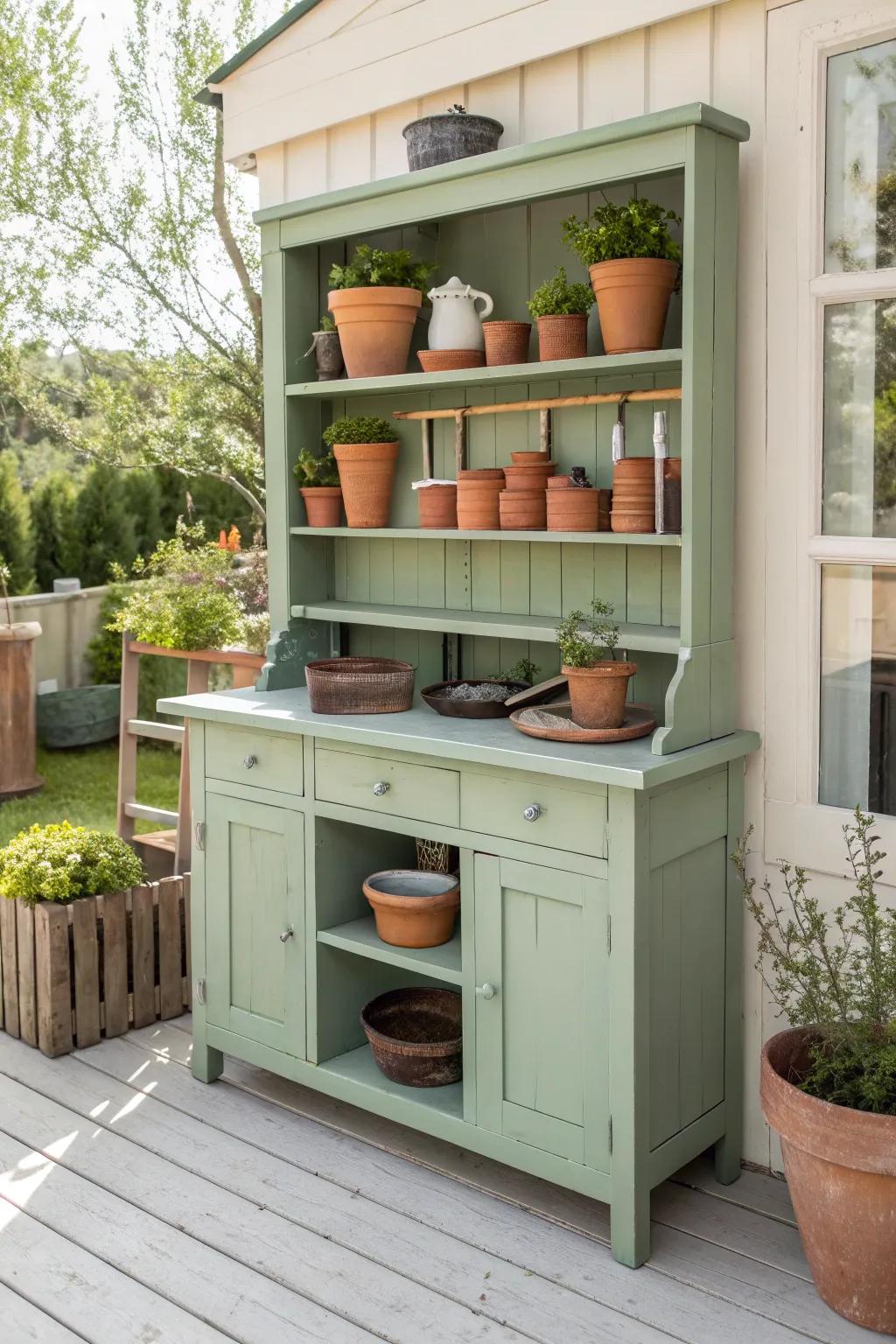 Transform your patio with a charming potting station that's as functional as it is beautiful.