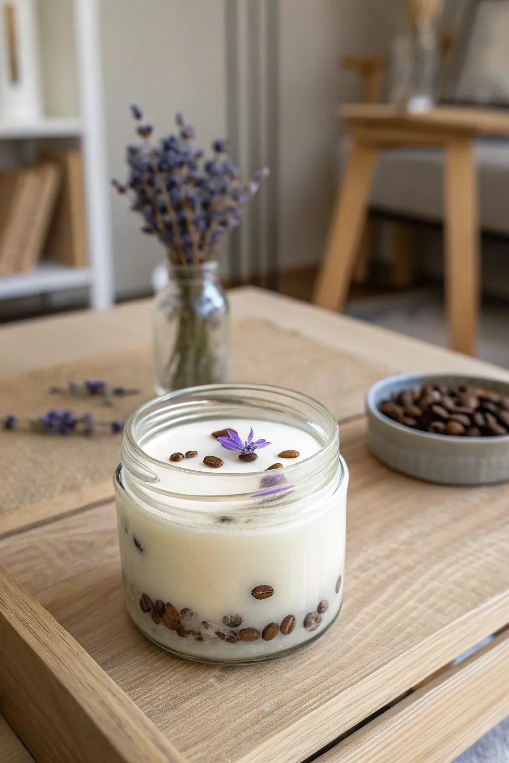 Crafted with love: A personalized coffee and lavender scented candle for a memorable Father's Day gift.