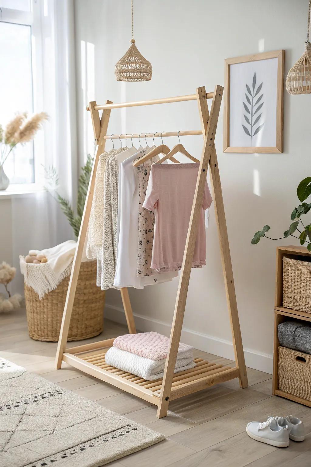 Embrace flexibility and style in your laundry room with a chic, portable hanging frame.