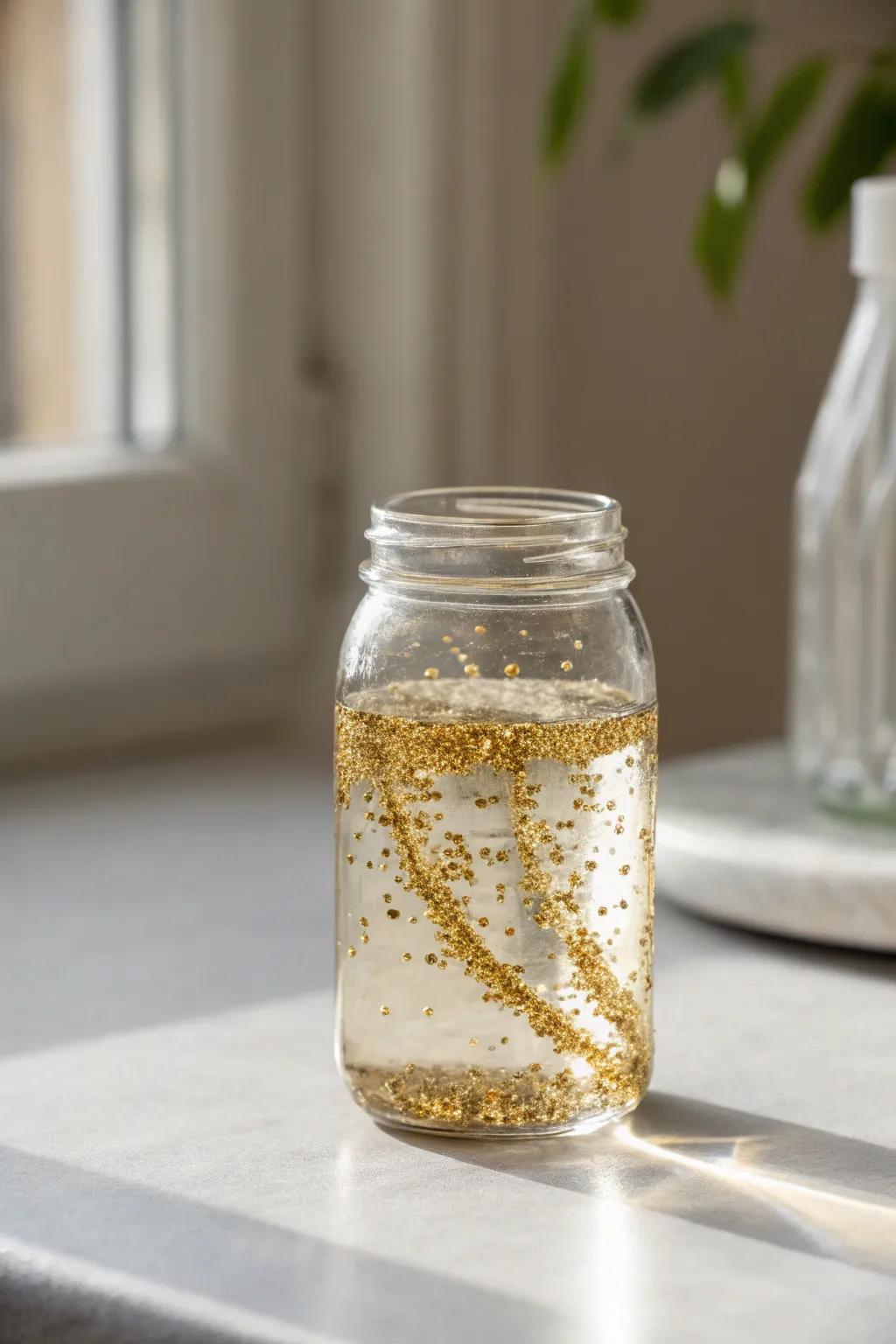 Add a touch of magic to your space with this enchanting golden glitter jar!