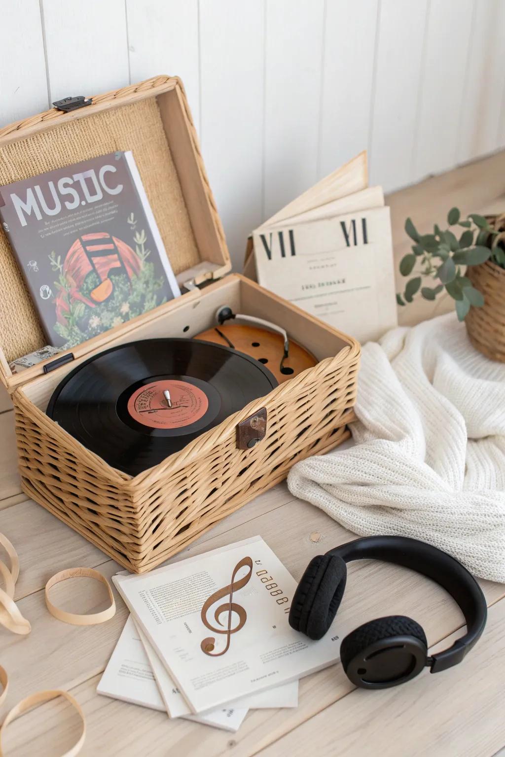 Tune into elegance with this minimalist music lover's hamper, where every note is a perfect harmony of style and sound.