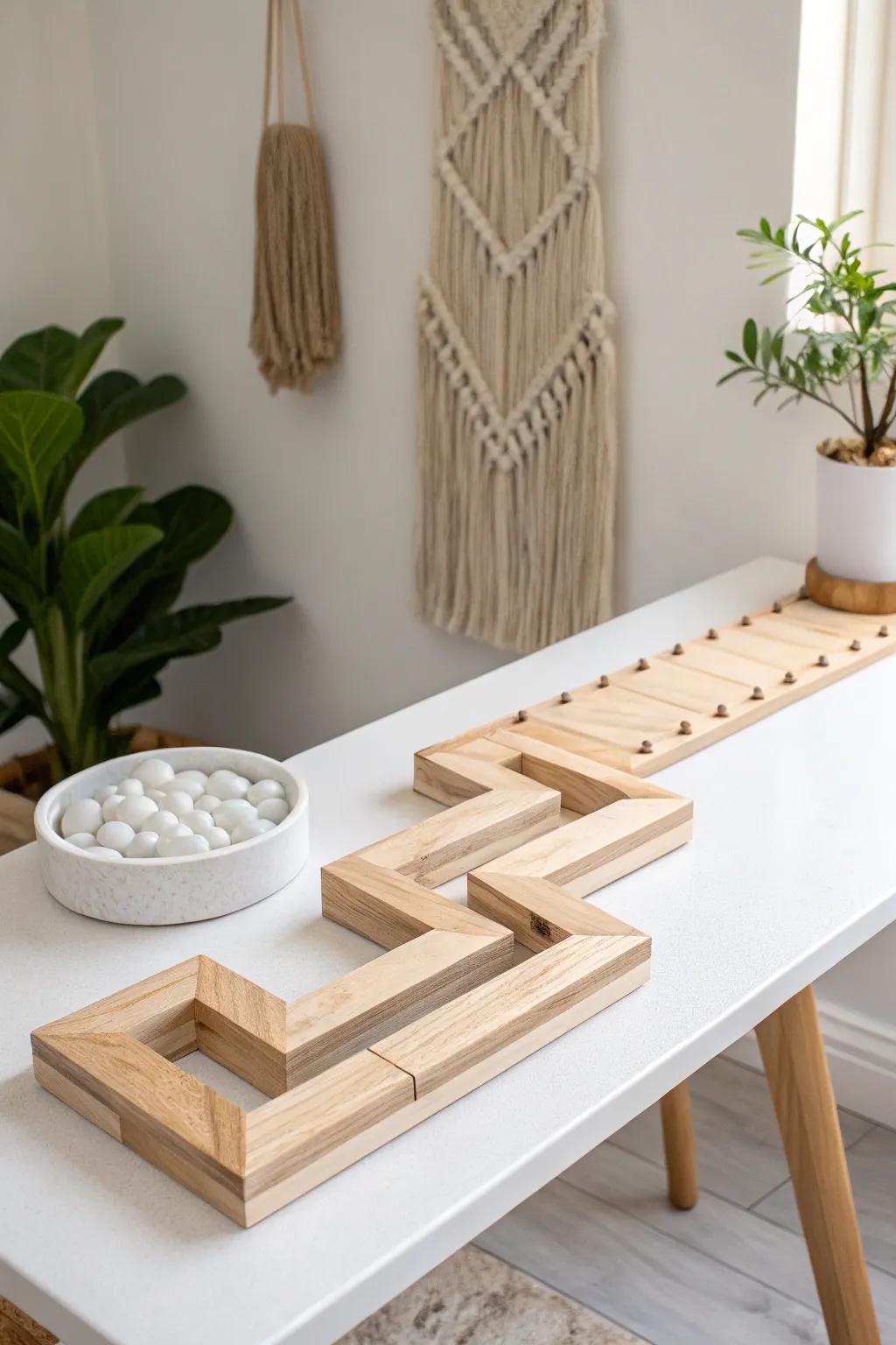 Embrace simplicity with a rustic wooden plank marble run, where natural beauty meets elegant design.