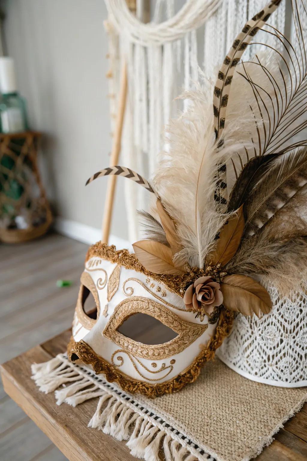 Transformative Elegance: Discover the beauty of upcycled creativity with this stunning Mardi Gras mask.