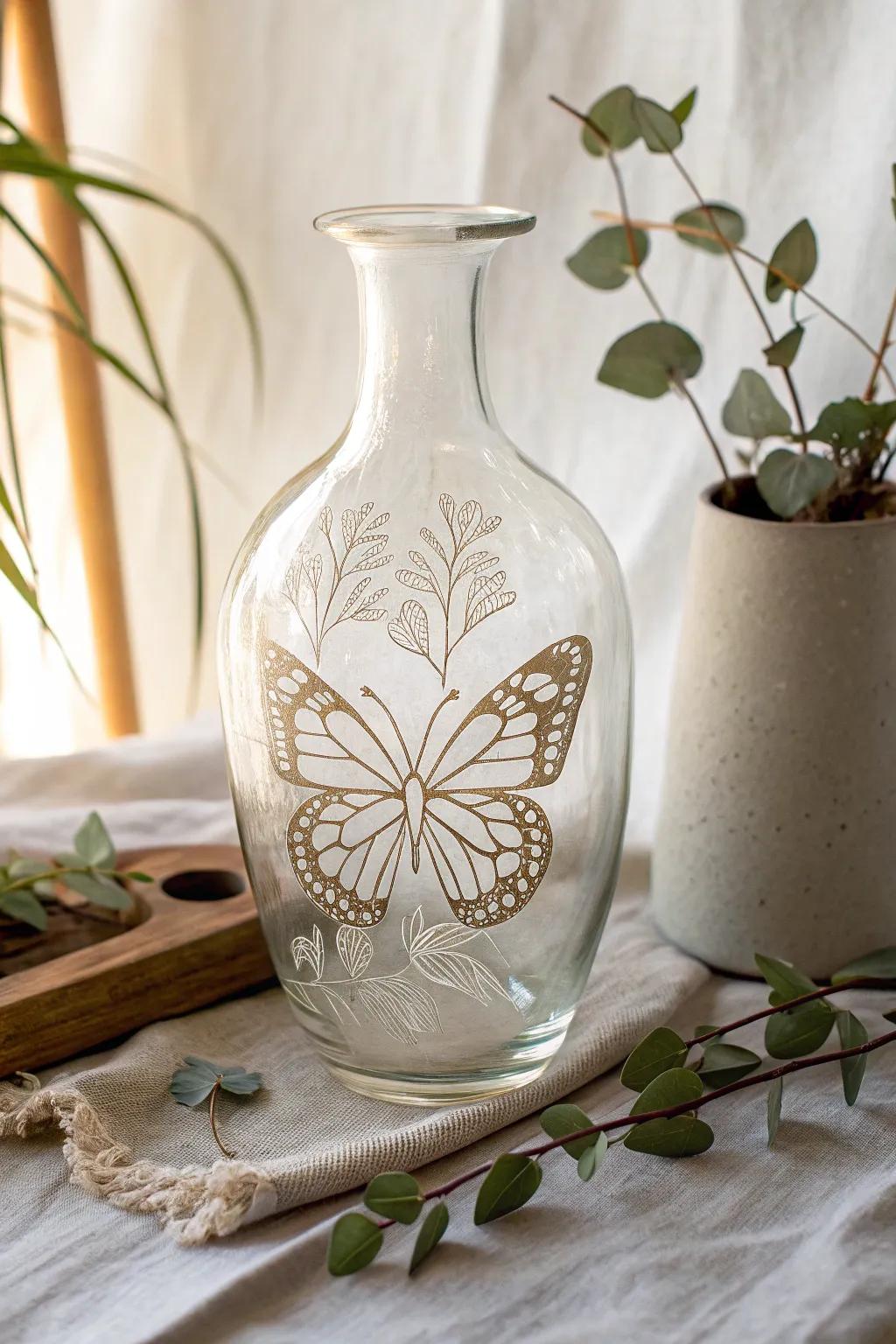 Elevate your decor with the timeless beauty of etched butterfly glassware. #ScandiBoho #Craftsmanship