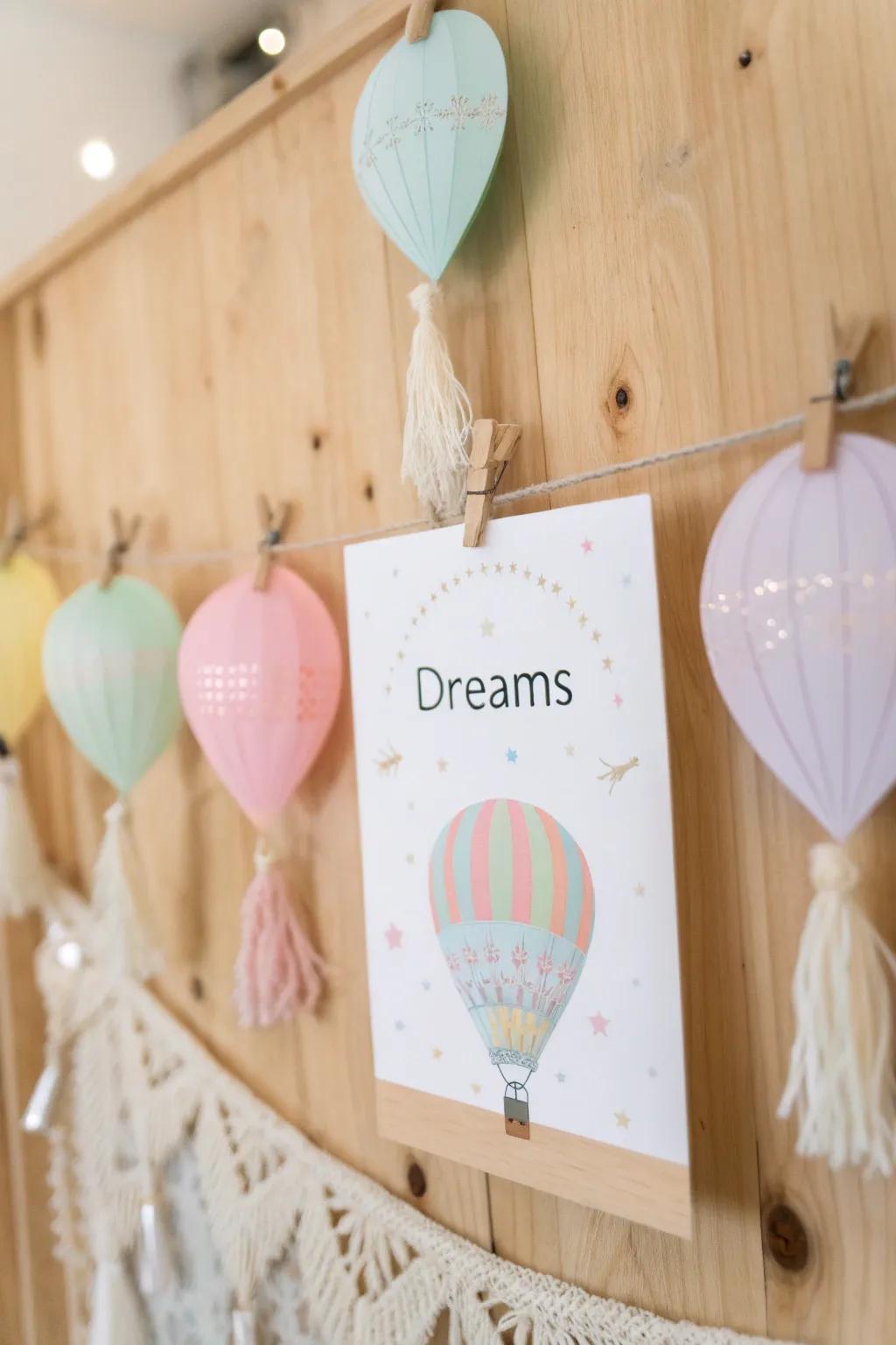 Let your dreams soar with this charming balloon bulletin board!