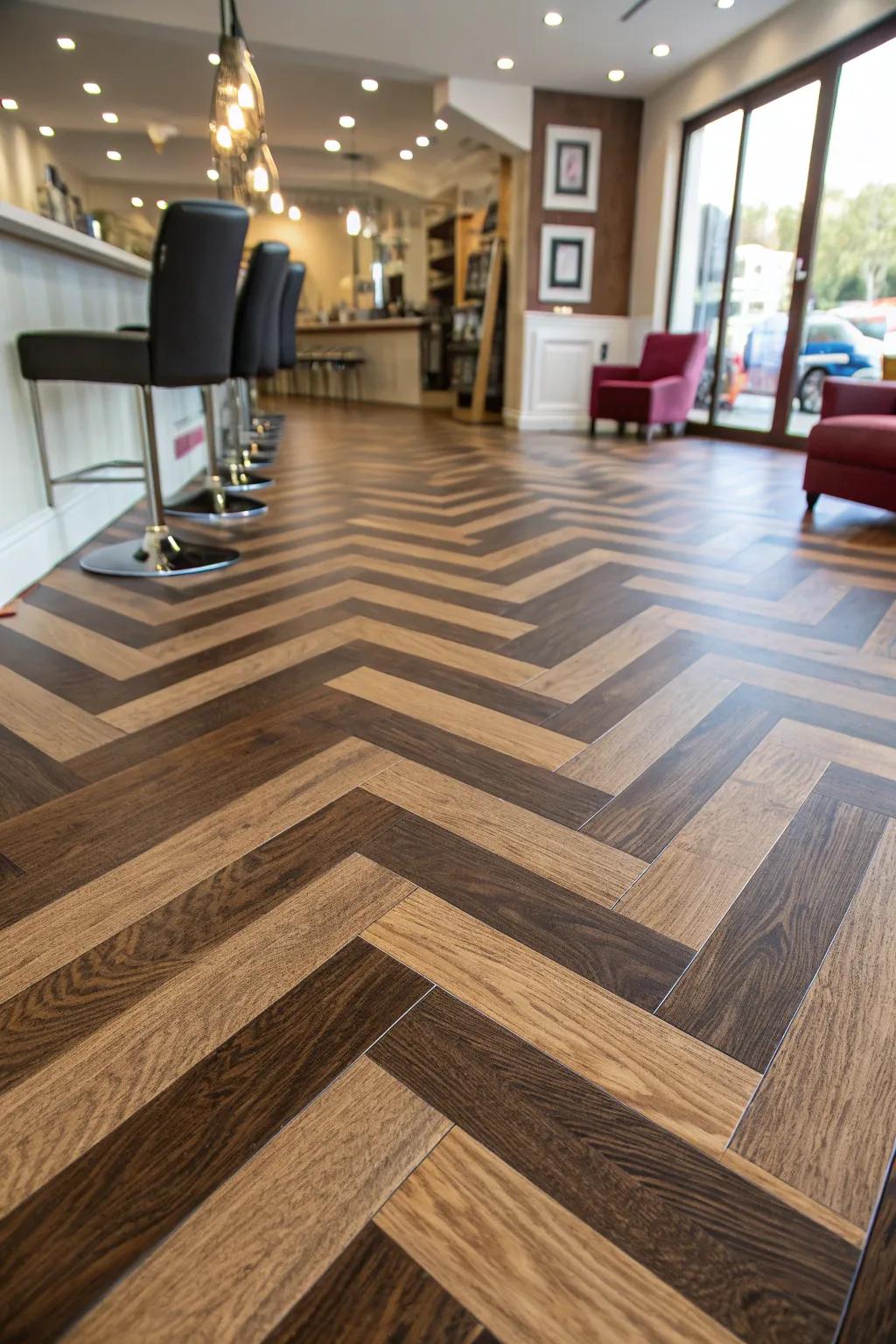 Add a touch of craftsmanship to your nail shed with a stunning chevron-patterned floor.