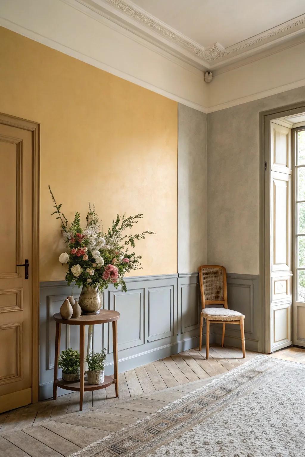 Two-tone walls add visual interest seamlessly.