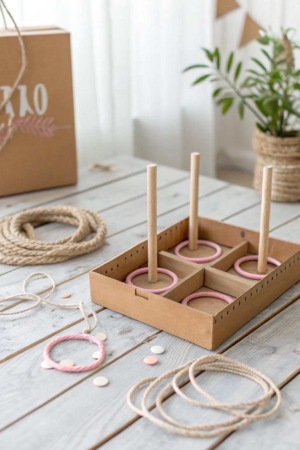 Transform cardboard into a delightful mini carnival experience with this chic DIY ring toss game, perfect for family fun!