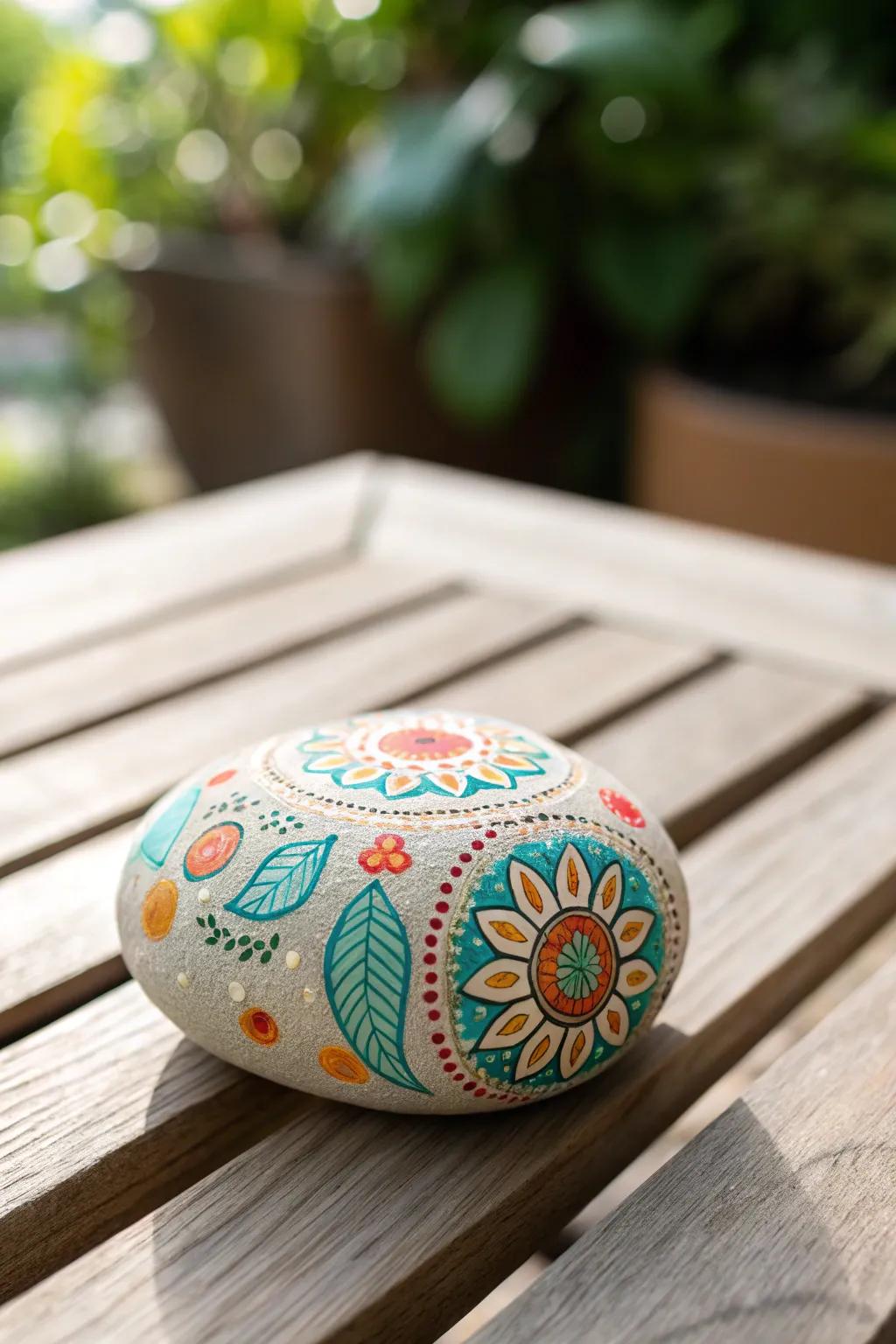 Transform your garden into a whimsical retreat with a painted pebble pathway that blends artistry and nature.