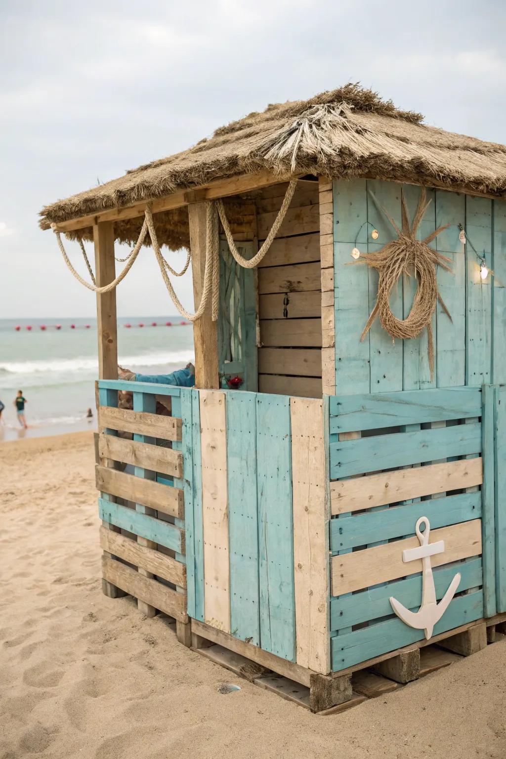 Escape to your own seaside retreat with this charming pallet beach shack!