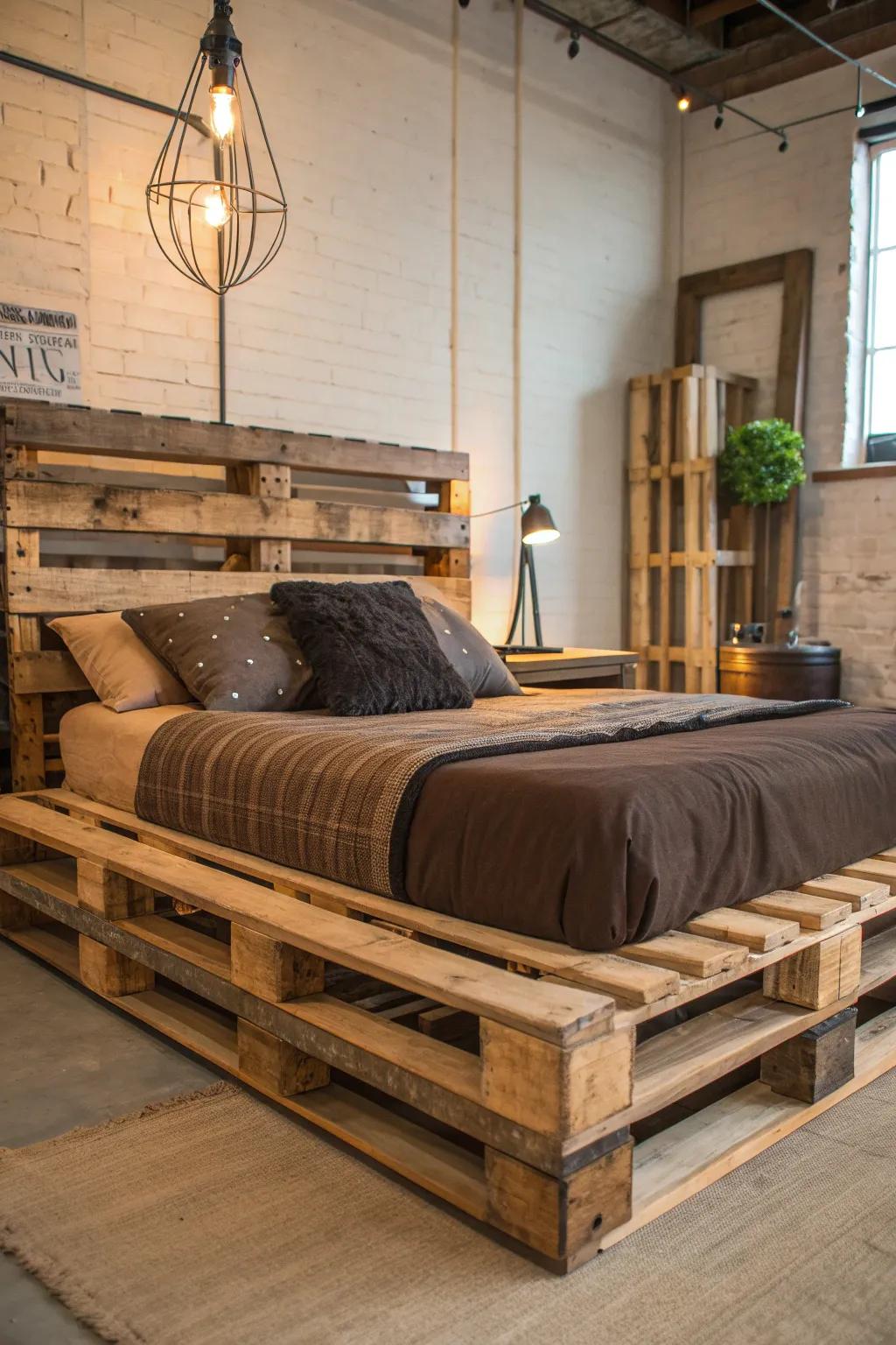 Elevate your space with the charm and craftsmanship of a pallet bed frame.