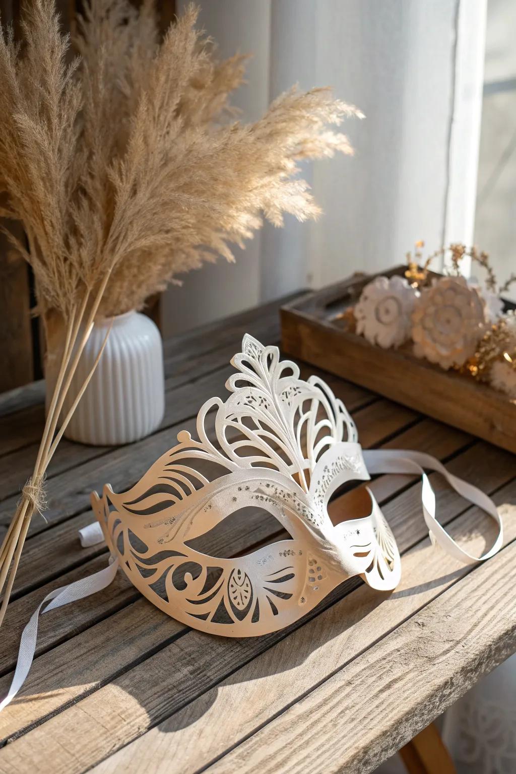 Embrace the allure of mystery with a minimalist paper half-mask, where simplicity meets intrigue.