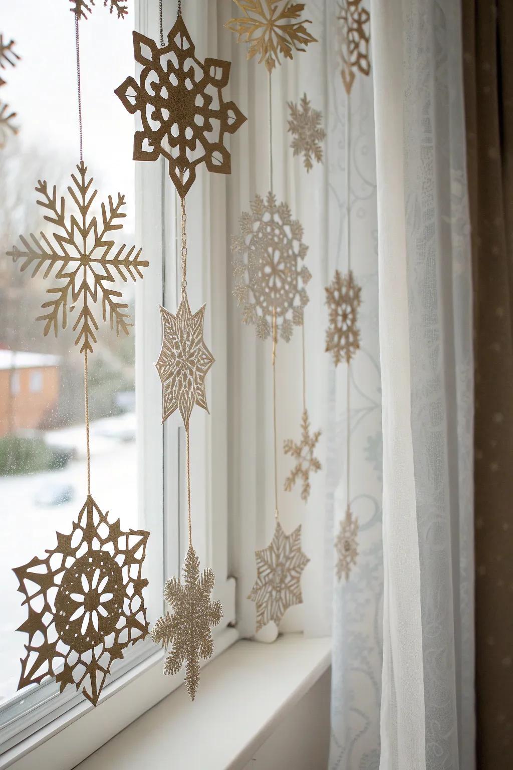Transform your space into a winter wonderland with a handmade paper snowflake curtain—where simplicity meets elegance.