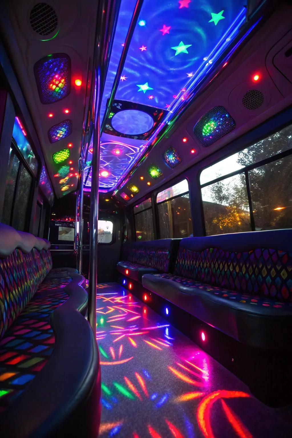 Projection lights add dynamic visuals to the party atmosphere.