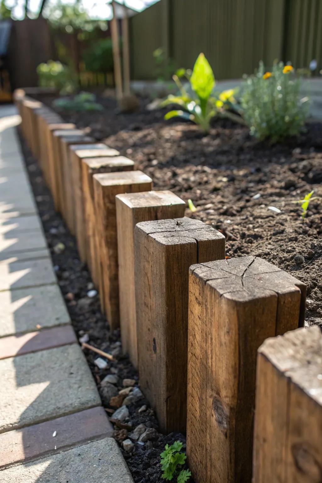 Elevate your garden design with striking vertical timber pavers that blend rustic charm and modern aesthetics.