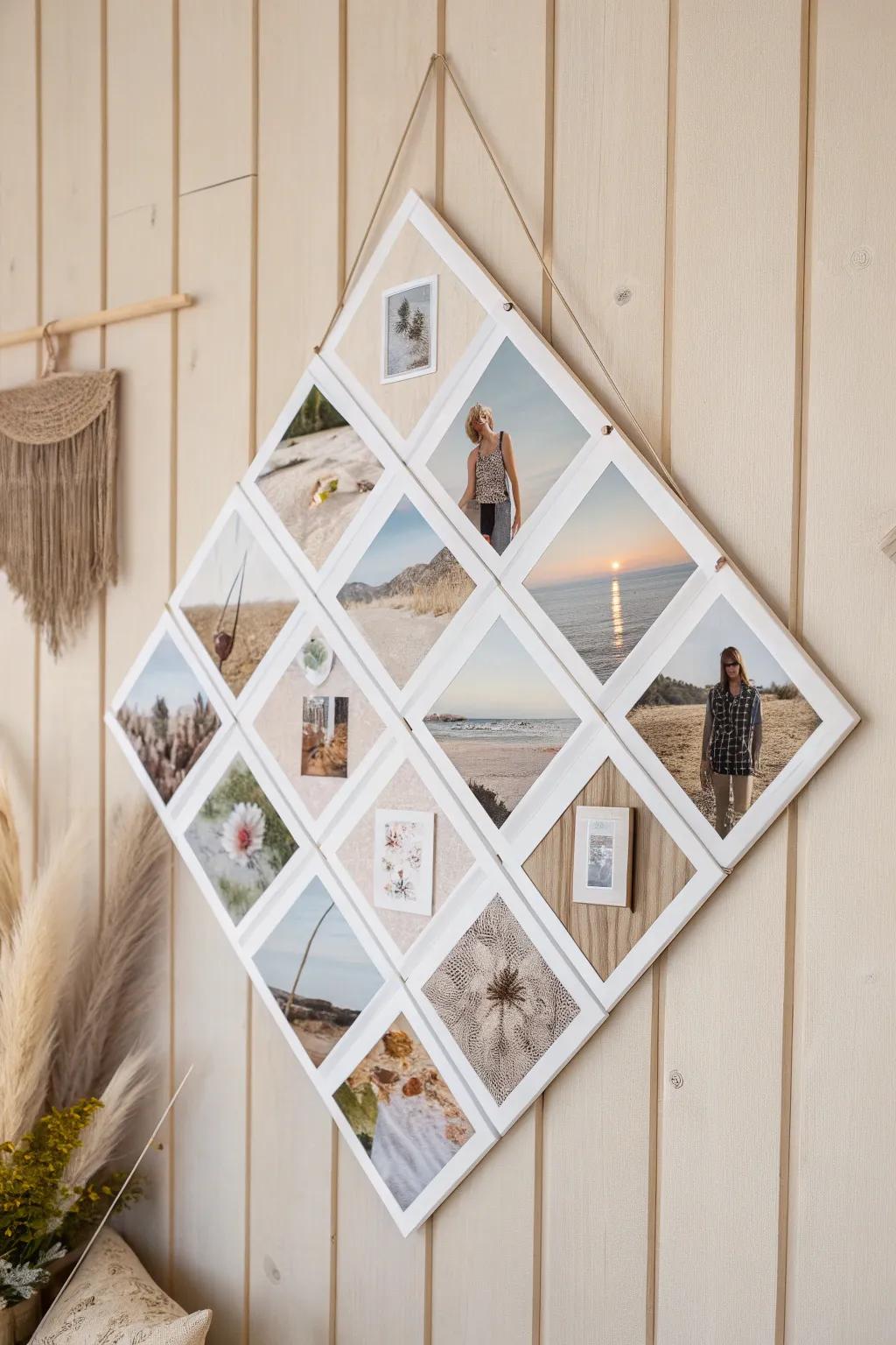 Elevate your space with a diamond-shaped collage, where elegance meets whimsy in perfect harmony.