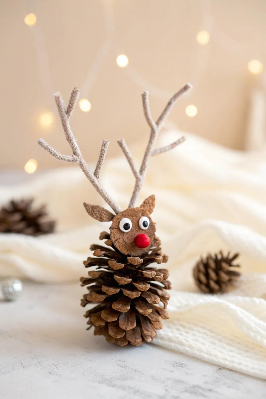 Embrace the beauty of nature with this minimalist pine cone reindeer—a charming addition to your holiday decor.