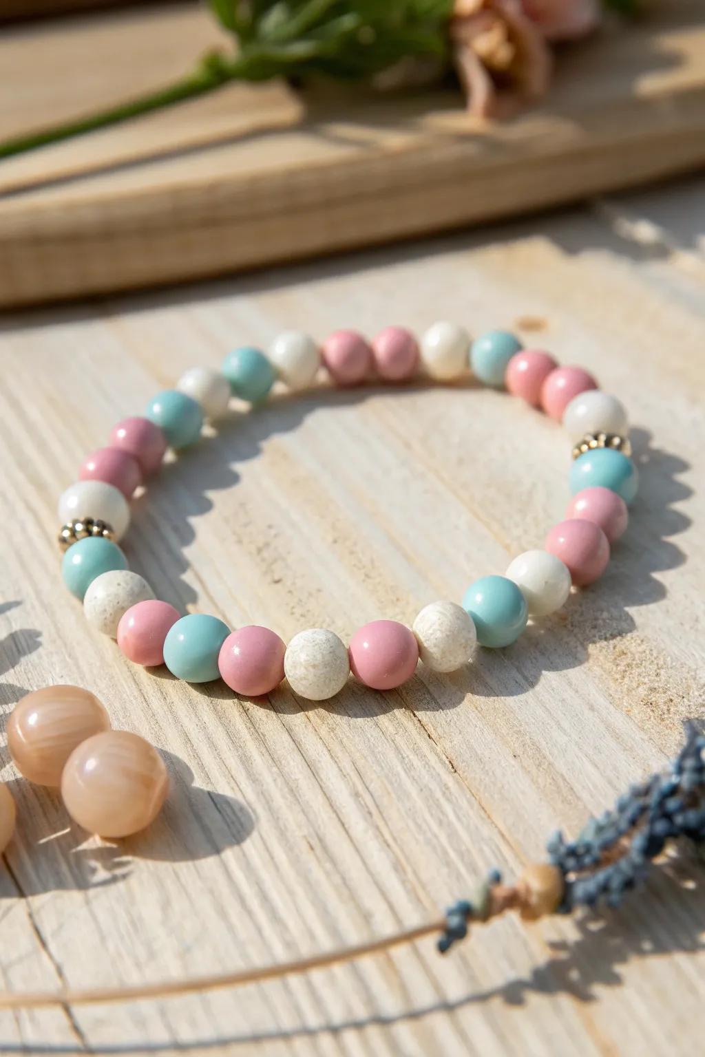 Embrace the art of simplicity with this beautifully crafted pony bead bracelet. A perfect blend of elegance and natural charm.