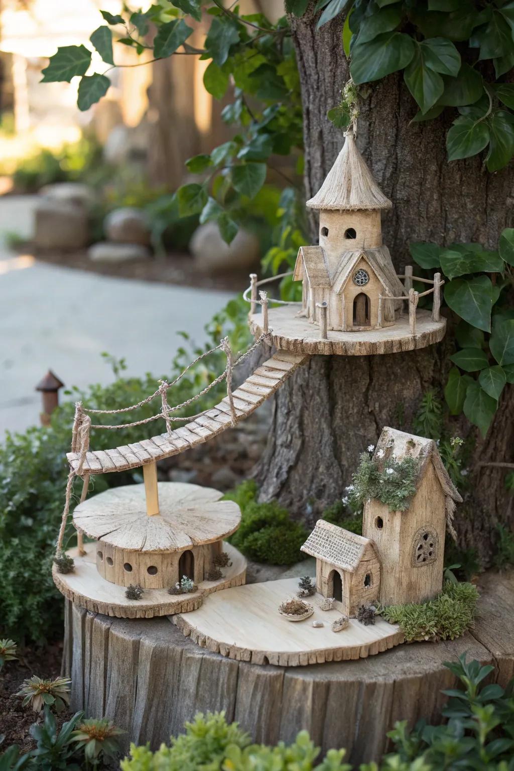 Step into a whimsical world with this enchanting popsicle stick tree village, where fairy tale dreams come to life.