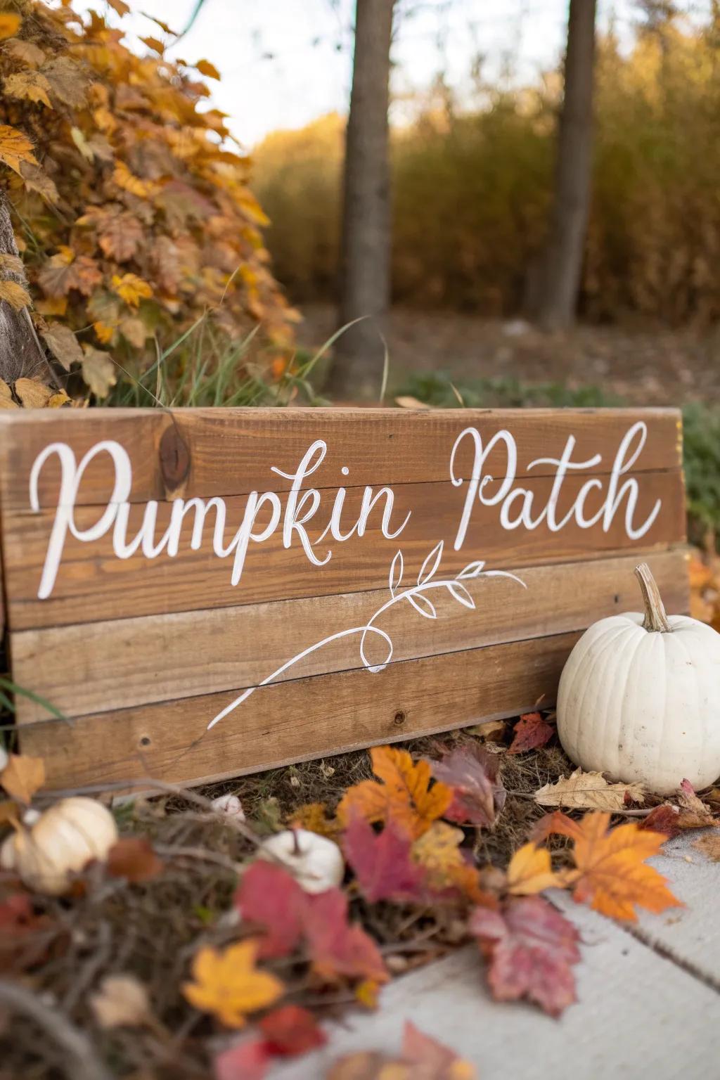 Guide the way to your cozy autumn retreat with a handcrafted Pumpkin Patch sign.