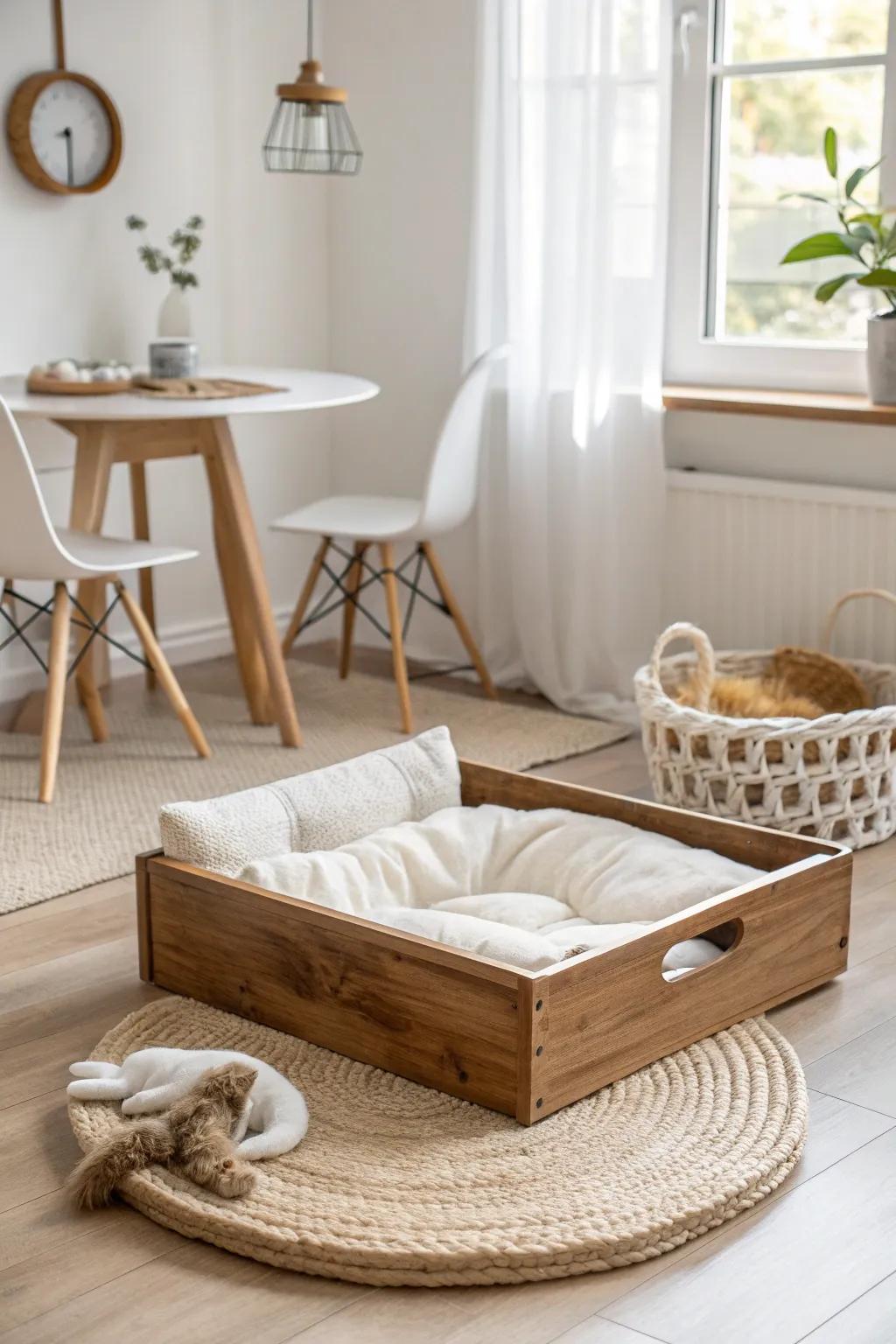 Transform your dining space into a cozy haven for your furry friend with minimalist charm and natural beauty.