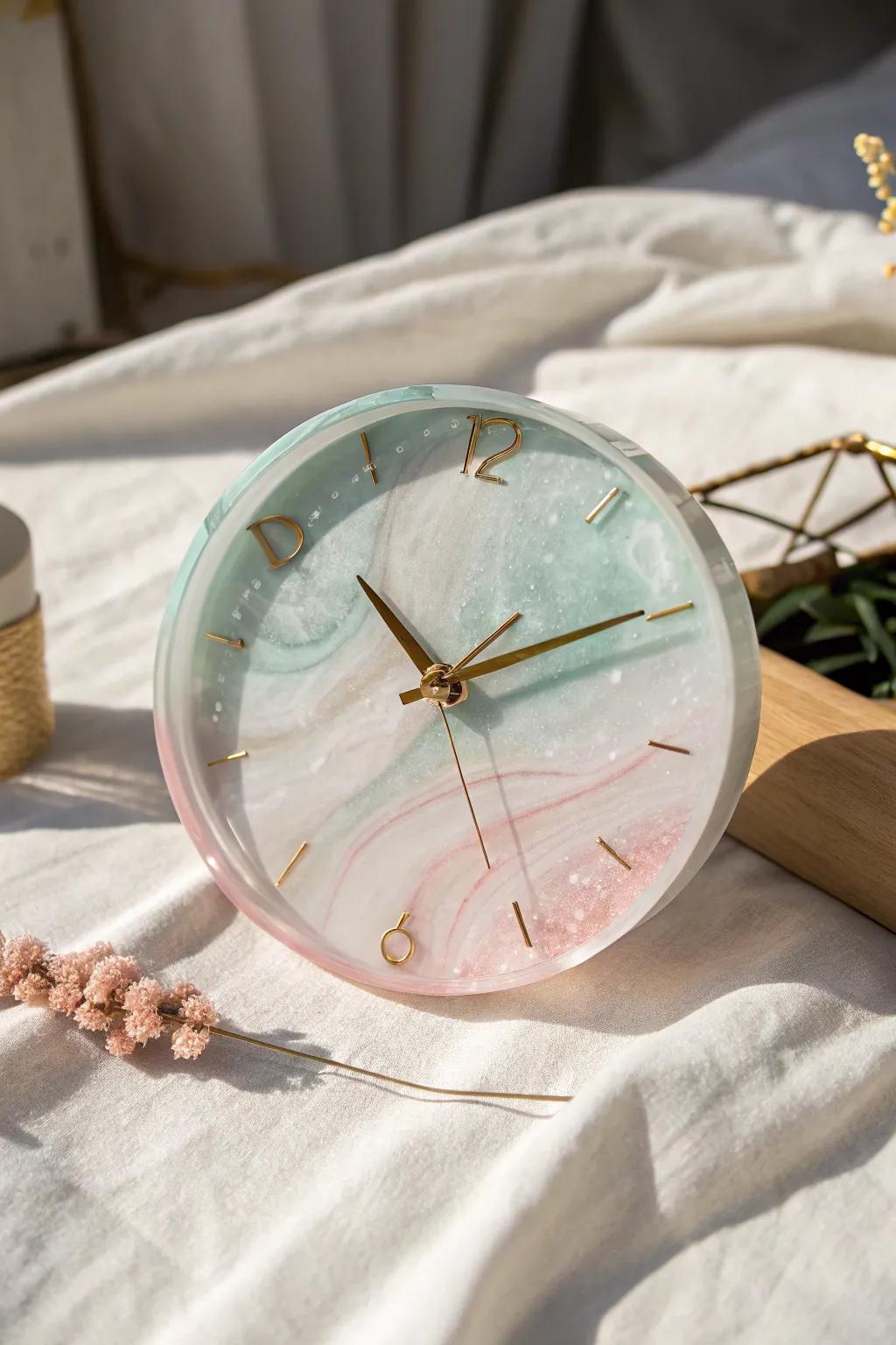 Timeless Elegance: Discover the allure of crystal-clear resin clocks with a touch of color and minimalist charm.