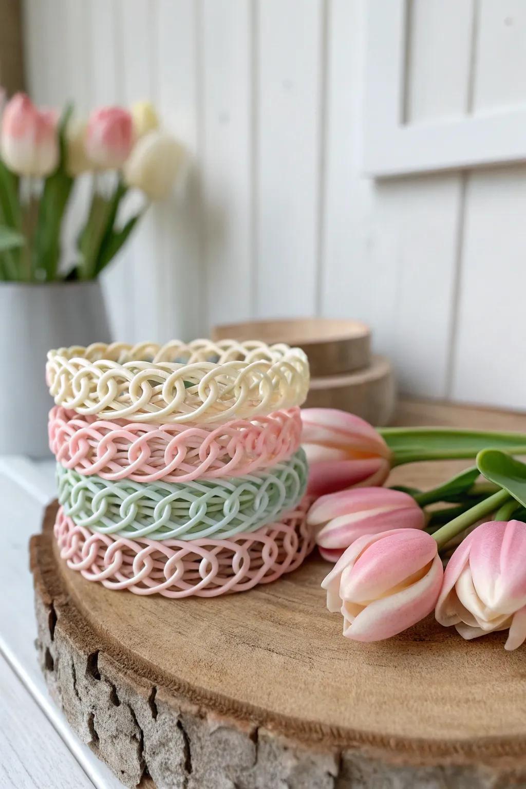 Capture the essence of spring with the enchanting Tulip Tower bracelet design.